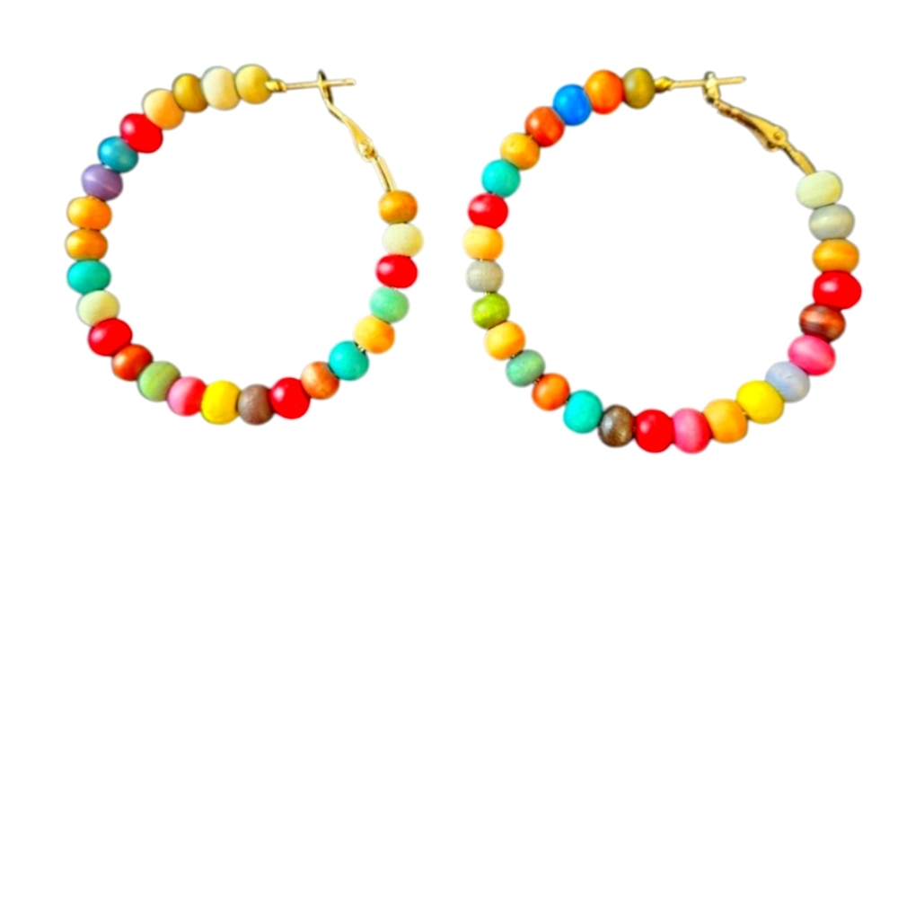 Never Worn - Amazing Colorful Beaded Hoop Earrings - Picture 2 of 5